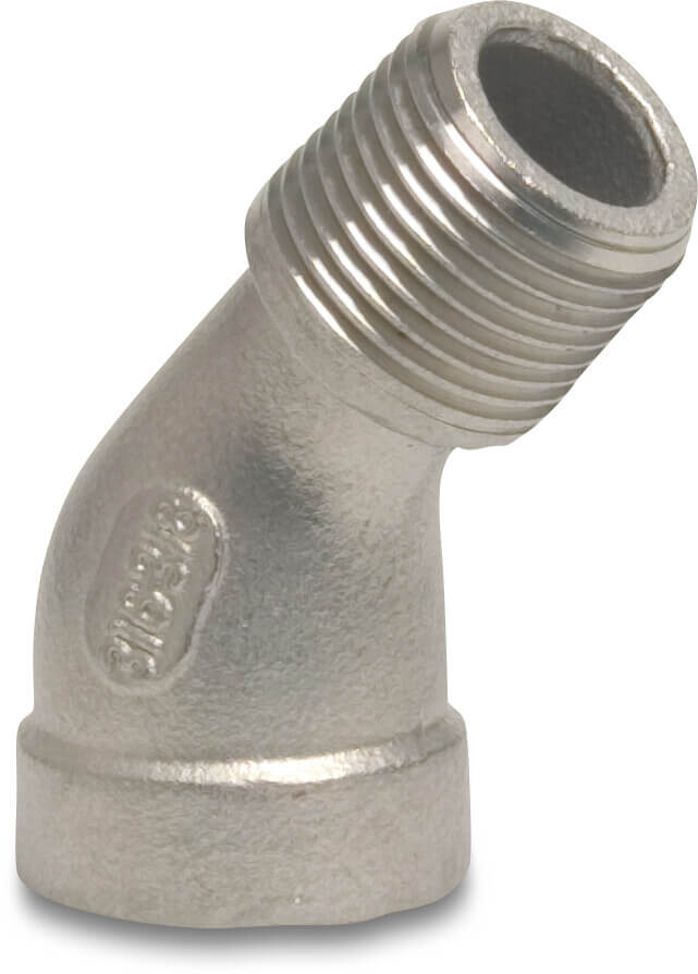 Profec Nr. 121 Knie 45° RVS 316 1" binnendraad x buitendraad 10bar